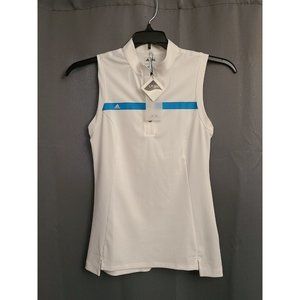 ADIDAS Women Pure Motion CoolMax Sleeveless Golf Polo White Blue NWT XS